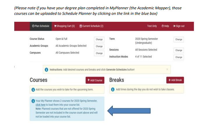 picture of planning schedule out for courses